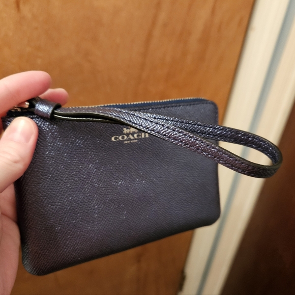 Coach Metallic Blue Corner Zip Wristlet